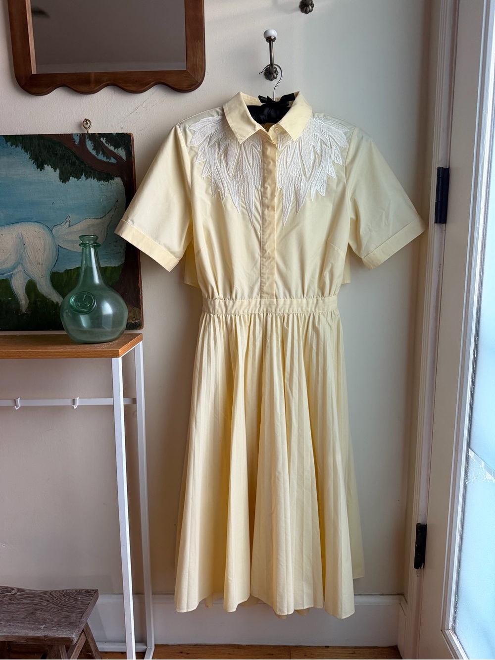 Maje Rivers Yellow Embroidered Cutout Back Midi Dress Size 2